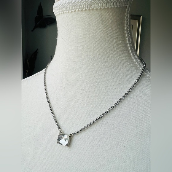 Silver Plated BVG Inspirito Chain with Clear Faux Crystal Rectangle - Picture 2 of 6